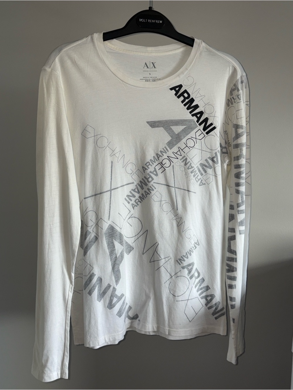 Armani Exchange Men’s White Long-Sleeve Logo Graphic Tee